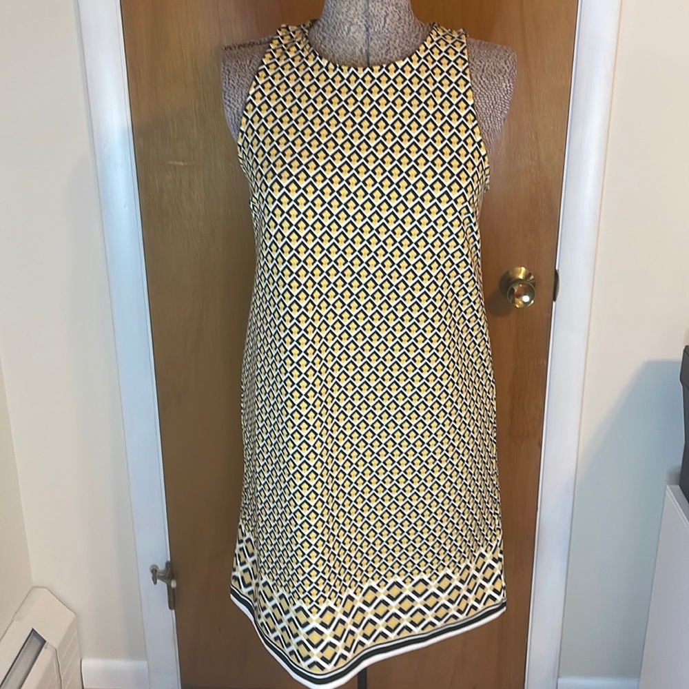 Banana Republic Womens Small Dress Yellow Black Geometric Sleeveless